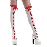 Red Stripe White Thigh-High Nurse Halloween Adult Women's Cosplay Costume Tights