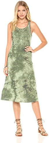 Peace Love Maxi Women's Horizontal Water Ripple Green and White Stripe Dress Medium