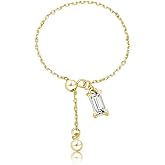 Kokoma Tiny Square 925 Sterling Silver Stacking Ring for Women Cubic Zirconia Geometry Adjustable Link Chain Tassel Wedding Band Promise Engagement Rings Fashion Jewelry