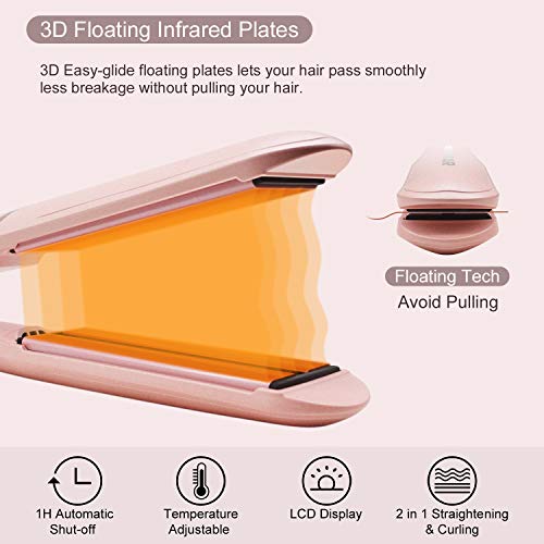 CREATESTAR 1 inch Infrared Flat Iron Ceramic Ionic Hair Straightener with Adjustable Temp | Dual Voltage | Incl Glove & Pouch Travel Hair Straightening Iron for Shiny & Silky Hair -Pink