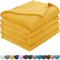 KAWAHOME Flannel Fleece Blanket Lightweight Warm Fuzzy Soft Microfiber Blankets All Season for Bed Couch Sofa Throw Size 50 X 60 Inches Yellow