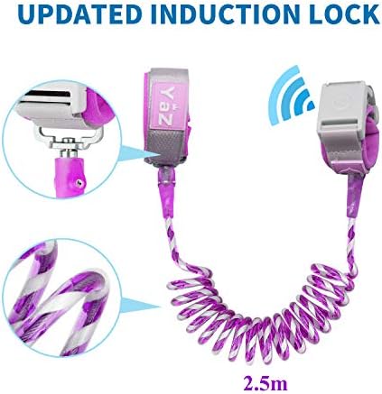 Reflective Kids Anti Lost Wrist Link with Induction Lock, 2.5M / 8.2 ft 360°Rotate Child Safety Walking Harness Leash for Toddlers Babies(Purple)