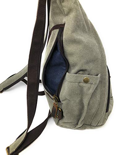 Nickanny's Conceal Carry Purse Multi Pocket Backpack Sling -Water Repellent Canvas for Women, Girls or Men-Unisex-Crossbody Convertible-Photography Rucksack Bag (Green Sling) - Thumbnail 2