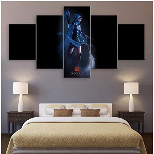 DCYHSA Prints on Canvas 5 Pieces Dota 2 Drow Ranger Game Poster Living Room Canvas Painting Modular Home Decor Wall Art No Frame