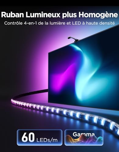 Govee Rétroéclairage TV LED 3 RGBWIC avec Double Caméra 4 MP, Ruban LED de 3,6m synchronisé avec l'écran pour TV 55-65", 60 LED/m, Filtre AI Cinéma, App & Voix, Compatibilité Matter/Alexa