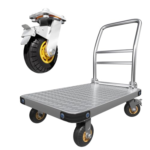 Photo 1 of Lomive Heavy Duty Platform Truck Flat Moving Cart Hand Trucks, 2600Lbs Steel Push Cart Dolly, 48 x 24in Large Flatbed with 5'' 360 Degree Swivel Wheels for Easy Storage
