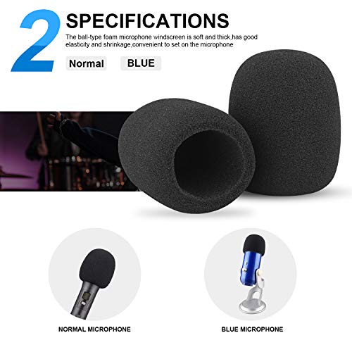 Foam Windscreen,Aokeo Thickened Microphone Windshield(Filter).Used for Handheld Hicrophones, Blue Yeti, Yeti Pro Condenser Hicrophones and Other Medium and Large Microphones (Black, 6 Pack) - Thumbnail 2