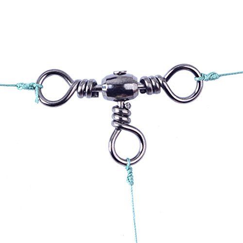Agepoch Three Way Cross-Line Barrel Swivel 3 Way T-Turn Crossline Connector Fishing Line Rolling Snap Triple Solid Ball Bearing Accessories Tackle (6#-0.90''-60LB-12pcs)