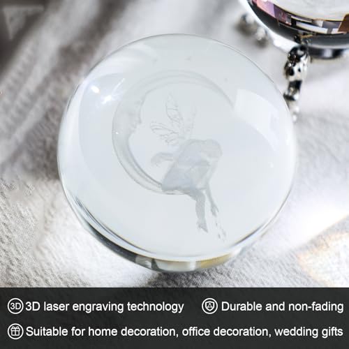 FUTUREPLUSX Crystal Ball with Stand, 3D Laser Crystal Ball Moon Fairy Glass Sphere for Birthady Gift Home Weeding Decor Crafts