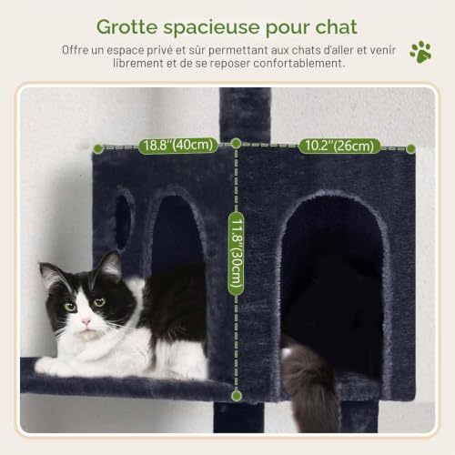 Globlazer Cat Tree 137 cm with Extra Large Hammock 45 x 40 cm, Large Kennels, Padded Platform, Easy to Install Indoor Cat Trees for Adult Cats, Rest Game Scratching (F53, Dark Grey)