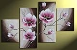 Hand-painted Wood Framed Beautiful Purple Flower High Q. Home Decoration Modern Landscape Oil Painting on Canvas 4pcs/set Mixorde Ready to Hang