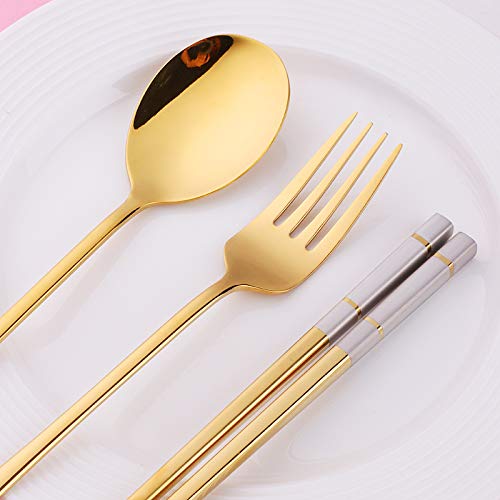 304Stainless Steel Chopsticks Spoon Fork Tableware Set with Portable Gift Box and Bag for Adult School Travel Picnic Cutlery Set - Thumbnail 7