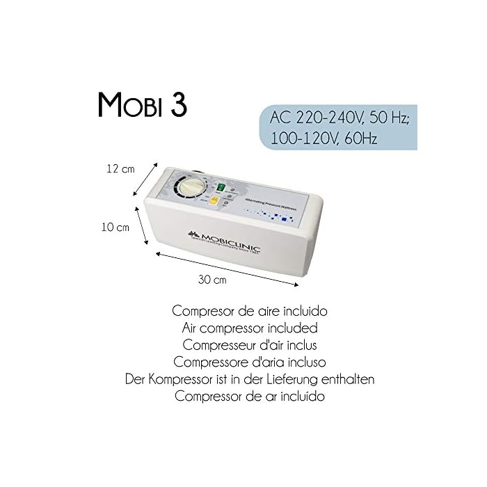 Mobiclinic, Mobi 3, Colchón antiescaras de aire alternante, con motor compresor, TPU Nylon, 200 x 90 x 12.8, 17 celdas, color Azul - Imagen 4
