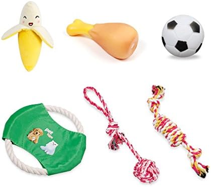 JEANSWSB 6 PCS Pet Dog Puppy Chew Toys - Anti Bite Squeaker Squeaky Sound Soft Fruit Braided Knot Bone Rope Shape Frisbee Dogs Toy Pet Products