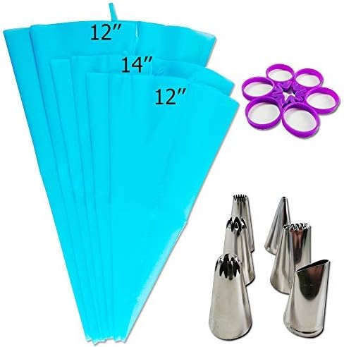 Silicone Piping Bag Set 3 Size Reusable Pastry Tips with 6 Icing Bag Ties & Couplers for Cake Decorating Royal Frosting