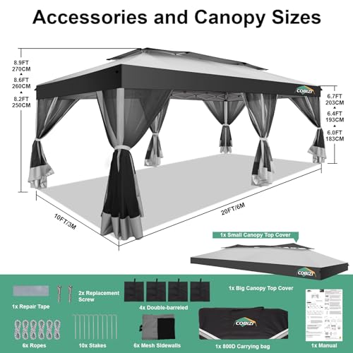COBIZI 10x20 Pop Up Gazebo Review: One-Push Setup Canopy Tent with Mosquito Netting image 19