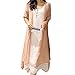 LIANGSM Retro Cotton Linen Long Maxi Two Piece Suit (XXL, Pink)