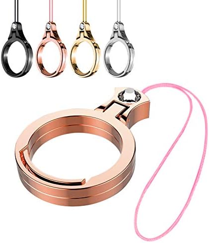 Elekmall Multifunction 4 in 1 Ring Stand Key Ring with Rope for Phones USB Drive Key (Rose Gold)