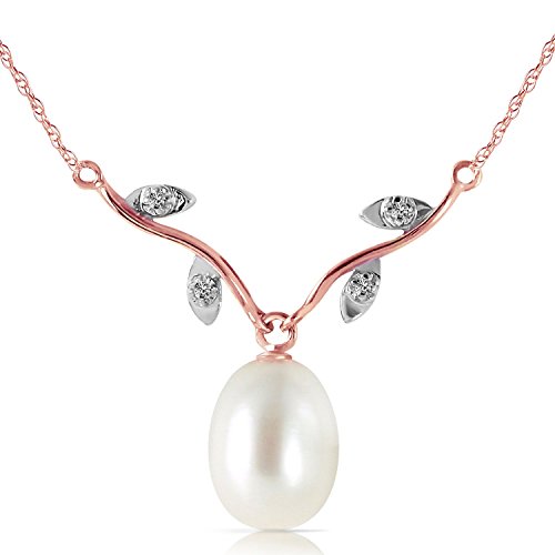 Galaxy Gold 4.02 Carat 14k Solid Rose Gold Pendant Drop Necklace with Natural Diamonds and Freshwater-cultured Pearl