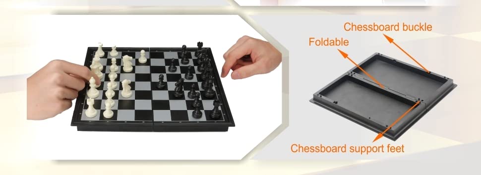 Multipurpose Magnetic Travel Chess Set with Folding Chess Board Educational Toys for Kids and Adults (12.6")