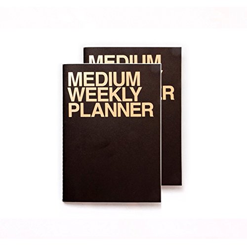 JSTORYMedium Weekly Planner Set of 2 Lays Flat Undated Year Round Flexible Cover Goal/Time Organizer Thick Paper Eco Friendly Customizable Stitch Bound A5 54 Weeks 28 Sheets Each Black