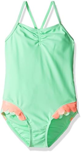 Hulu Star Little Girls' Toddler Mermaid Scallops One Piece Swimsuit, Mint/Pink, 2T
