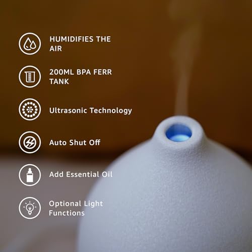 Gooamp 200ML Ceramic Essential Oil Diffuser - Ultrasonic Aromatherapy & Humidifier with 7-Color LED Lights, Auto Shut-Off, White, 1H/3H/6H Timer | Scent for Home, Office, Yoga