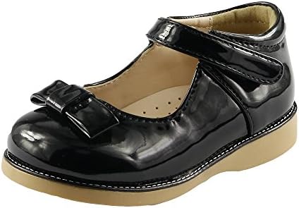 Classic Cute Girl's Dress School Shoes 3 Glossy Colors with Bow Toddler Size (8, black)