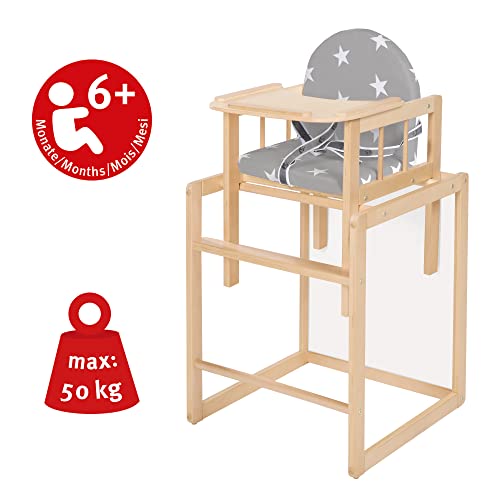 roba Little Stars 7512F190 Combination High Chair with Dining Board Convertible to Table and Chair Natural Wood Seat Padded Film 'Little Stars'