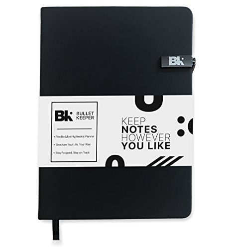 Bullet Keeper Undated 2018 Planner - Daily, Weekly, Monthly Planner. Flexible Structure A5 (5.8 x 8.3") Notebook Bullet Journal. Hardcover Black Leather Personal Organizer. (New 52 Week Version)