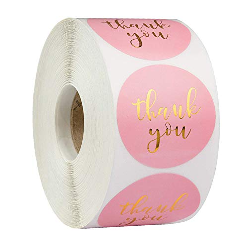 Thank You Stickers,100pcs/roll Round Pink & Gold Foil Thank You Card Gift Box Package Seal Label Stamp Envelopes Cards Invitations Gift Packages Decoration