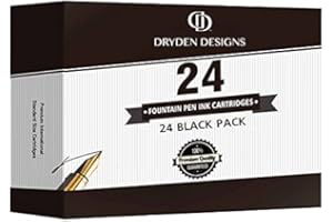 Dryden Designs Fountain Pen Ink Cartridges - Set of 24 Black Ink CARTRIDGES - Short International Standard Size - Disposable and Generic Ink Refill Cartridges - Perfect for Calligraphy