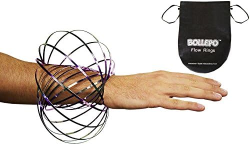 BOLLEPO Flow Ring Kinetic 3D Spring Toy Sculpture Ring Game Toy for Kids Boys and Girl, Rave Accessories, Festival Accessories (Green & Purple)