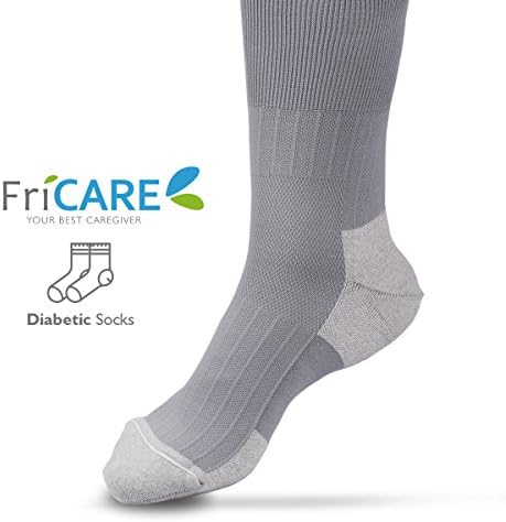 FriCARE Diabetic Socks with Silver Fiber, Breathable, Comfortable, Physicians Approved, 1 Pair L Size, Gray
