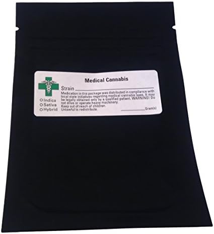100 Smell Proof Marijuana Cannabis Bags (w/ GREEN CROSS LABEL) 3.1"x5" Mylar - Marijuana Packaging Bags with Rx Labels