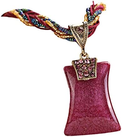 kaifongfu Women Necklace,Bohemian Womens Pendant Statement Rhinestone Geometric Type Gem Necklace (Purple)