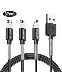 Lightning Charger Cable SHARLLEN MFi Certified Spring iPhone Charger Cable 3FT 3Pack Short iPhone Data Cable Wire USB Fast iPhone Charging Cord Compatible iPhone XS MAX XR X 8 7 6 5 iPad iPod(Black)