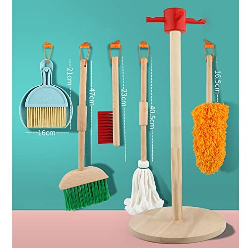 AM ANNA Cleaning Toy Set , 7 Piece Kids Broom Tools-Broom, Mop, Duster, Brush, Dustpan and Hanging Stand Housekeeping Kit, for Toddlers Toddler Kids, Pieces Blue