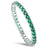 Stackable Simulated Emerald Cubic Zirconia Eternity Anniversary Band .925 Sterling Silver Ring Sizes 2-12
