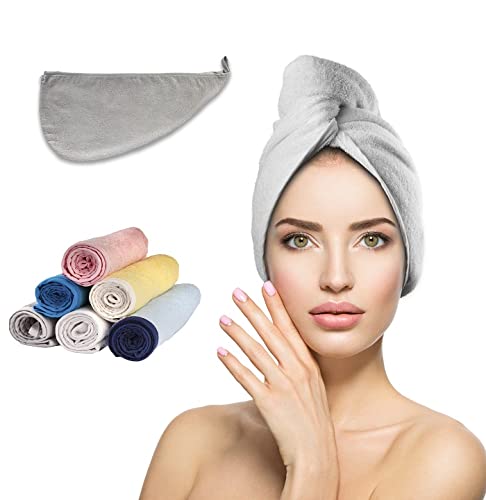 Adon 100% Cotton Turbie Hair Drying Towel Wrap for Women & Men - Large Quick Dry Anti Frizz Hair Turban (Grey)