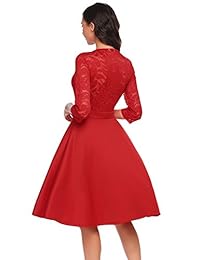 Se Miu Mujer Sexy clásico cierre frontal 3 4 Manga Contraste de encaje elegante cóctel o cuello Swing Vestido