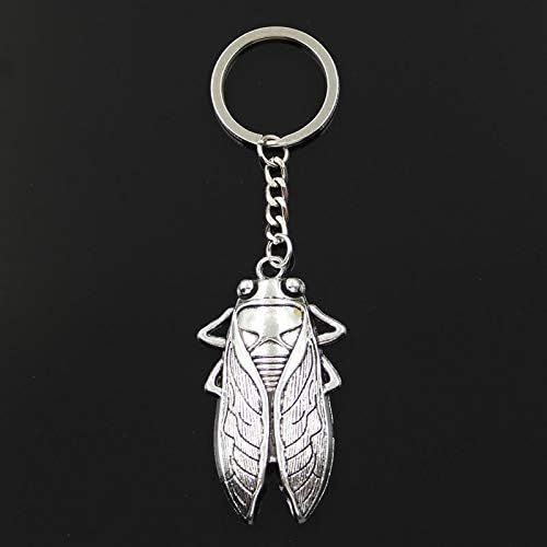 Key Chains - Fashion 30mm Key Ring Metal Key Chain Keychain Jewelry Antique Silver Plated Summer cicada 6233mm Pendant - by ptk12-1 PCs