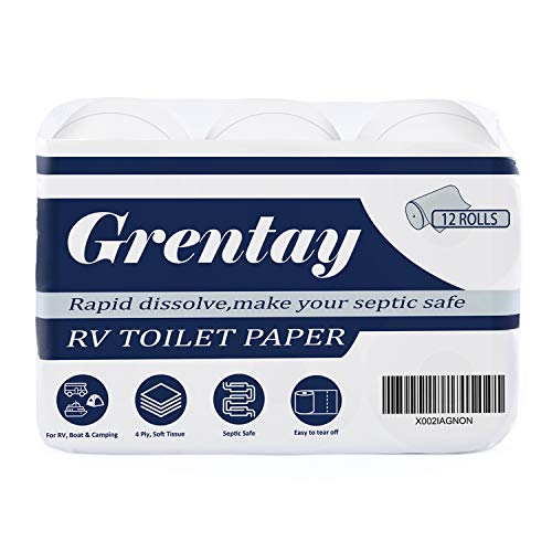 RV Toilet Paper, Quick Dissolve for Septic Safe 4Ply 12 Rolls, Bath
