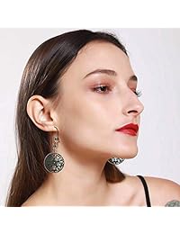 Filluck 12 Pairs Bohemian Vintage Drop Earrings for Women National Style Bronze Color Alloy Geometric Hollow Pendant Earrings Set