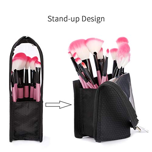 HaloVa Cosmetic Bag, Toiletry Bag, Makeup Brush Holder, Travel Brushes Cup Case, Artist Pencil Pen Case Dust-proof Storage Pouch, Black, Transparent