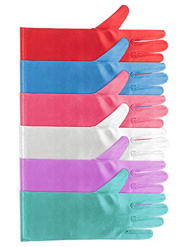 Zhanmai 6 Pairs Princess Dress Up Long Gloves Shiny Silky Satin Gloves for Kids Party, Wedding, Formal Pageant, Ages 3 to 8 Years Old (6 Colors)