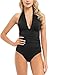 Hilor Women's Plunge Deep V Neck One Piece Swimsuit Tummy Control Monokinis Bikinis 12 Black
