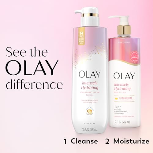 OLAY BODY LOTION FOR WOMEN, NOURISHING WITH HYALURONIC ACID SERUM, VISIBLY SOFTEN & SMOOTH SKIN, 24HR MOISTURE & HYDRATION, FAST ABSORBING FORMULA, VITAMIN B3 COMPLEX, FOR ALL SKIN TYPES, 17 FL OZ