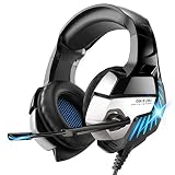 Gaming Headset for PS4, Xbox One, PC Headphones with Microphone LED Light Mic for Nintendo Switch Playstation Computer, K5 pro (Black&Blue)