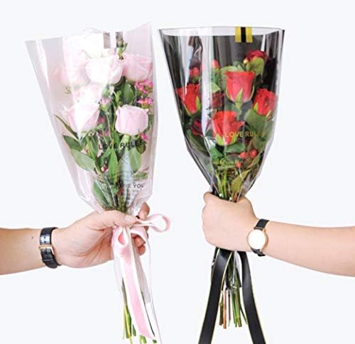 豪華な Yonik ラッピングバッグ フラワー ブーケ ラッピング 包装紙 ピンク 花 50枚 ラッピングペーパー